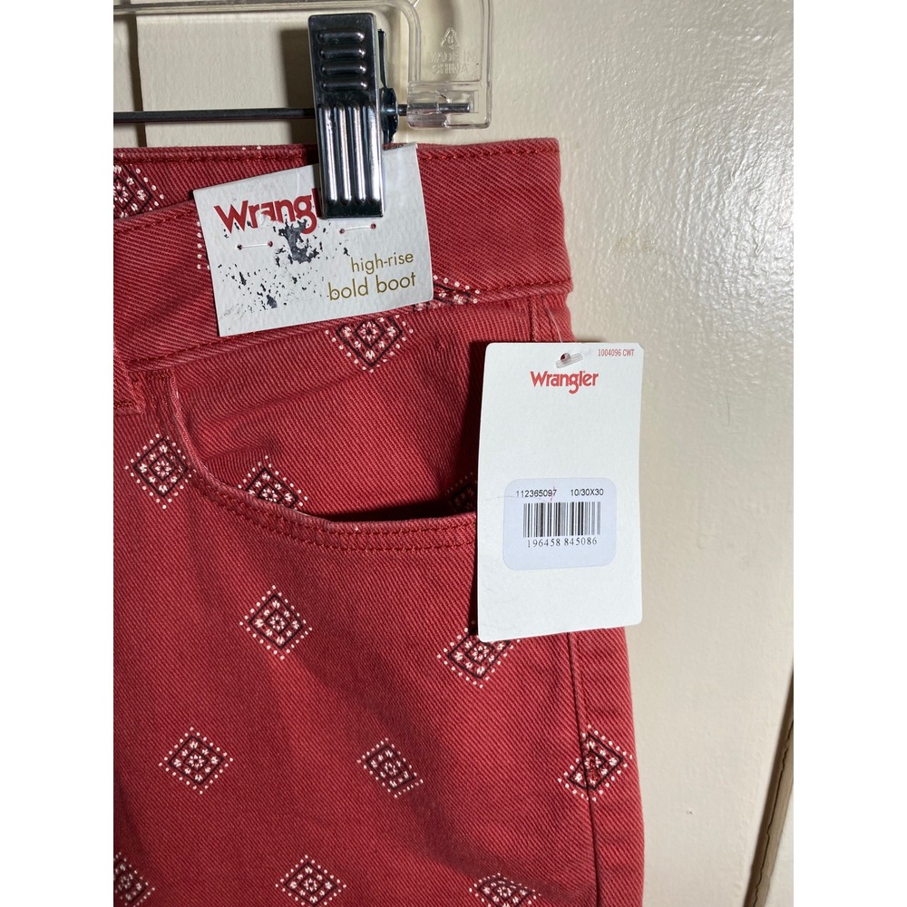 Wrangler High Rise Bold Boot Jeans Red Diamond Pattern 10/30x30 NWT - Picture 2 of 6